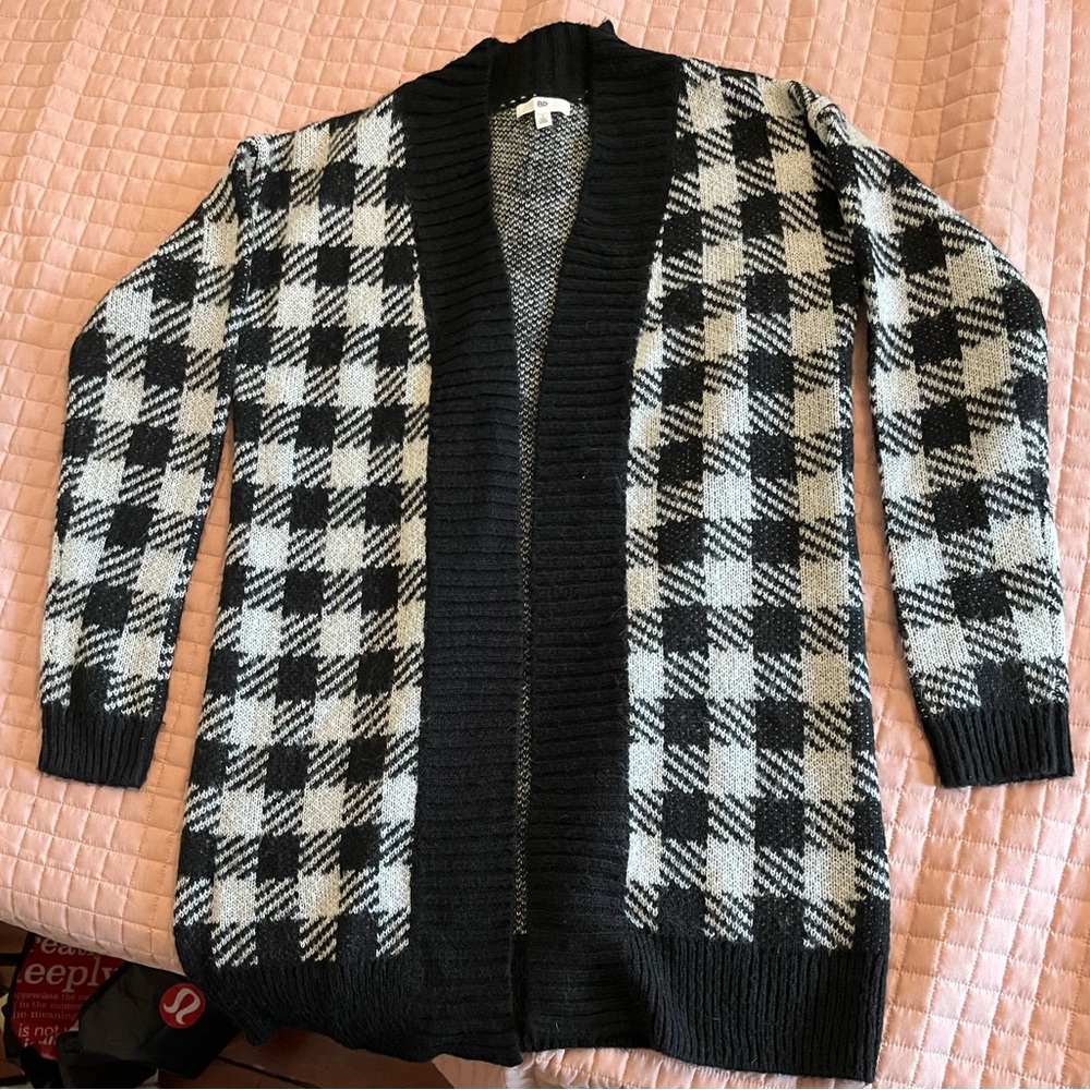 BP Checkered Long Open Cardigan Sweater -sz S